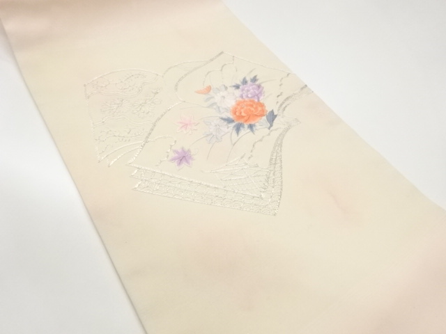 JAPANESE KIMONO / PEONY / MAPLE LEAF PATTERN SILVER EMBROIDERED BOOKLE